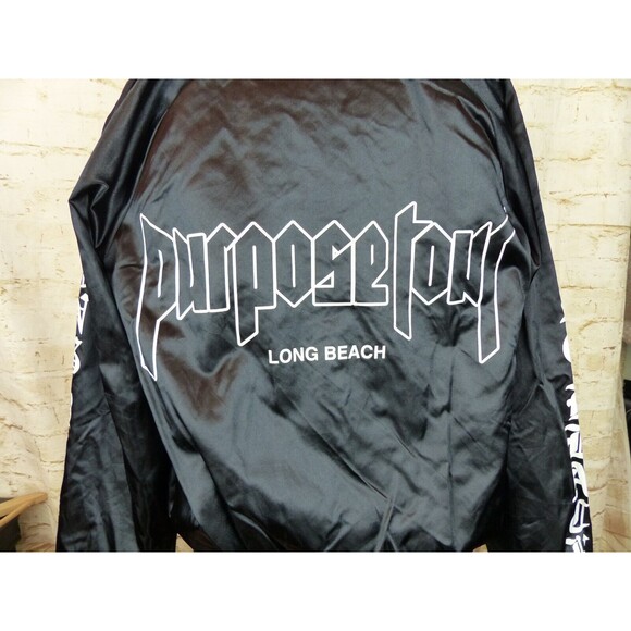 Justin Bieber Purpose World Tour Bomber Jacket Adult M Black Satin Long Beach - Picture 10 of 12